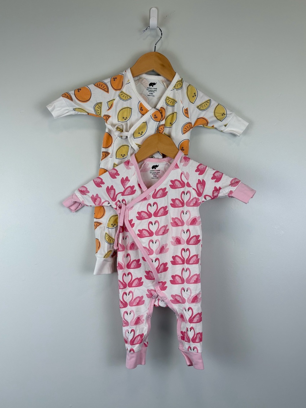 Set of 2 Monica + Andy Kimono Tie One-Piece Flamingo and Citrus Size 3-6 months